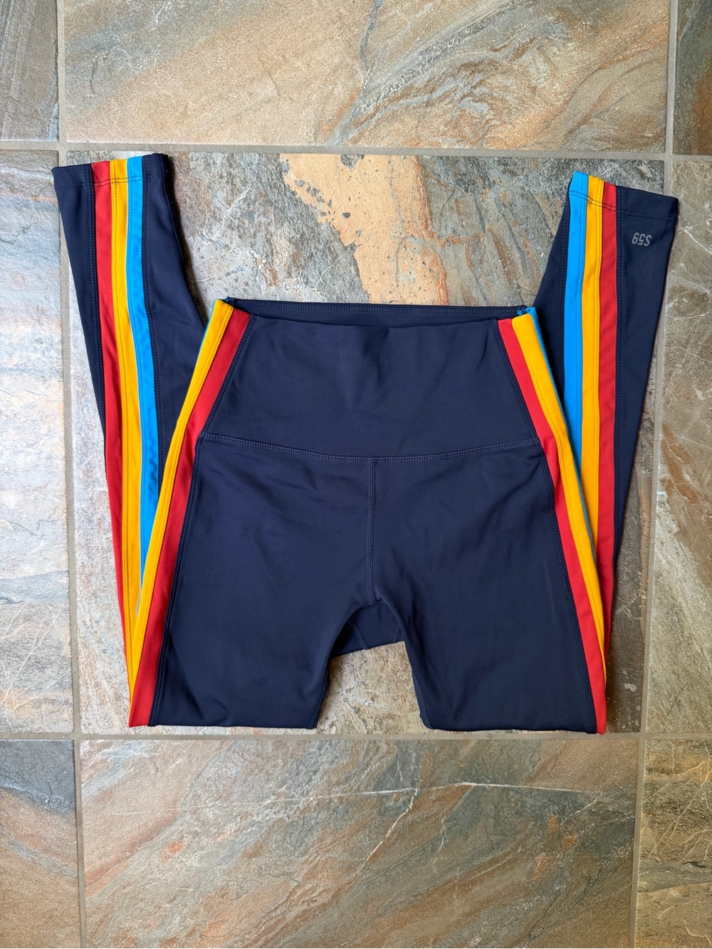 Splits59 Bianca High Waist Techflex Leggings Navy Red Yellow Blue Striped Medium